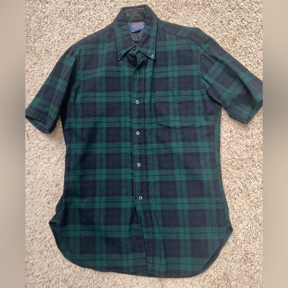 VTG Pendleton Green Black Watch Plaid Checkered 100% Virgin Wool Men's Shirt M L